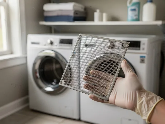 Holbrook Dryer Vent Cleaning specialist performing detailed lint trap cleaning service in Holbrook