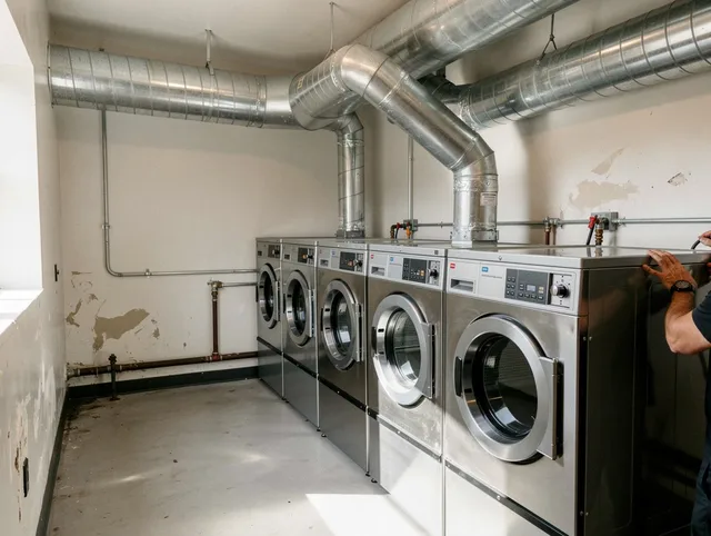 Holbrook Dryer Vent Cleaning team performing large-scale commercial dryer vent cleaning in Holbrook