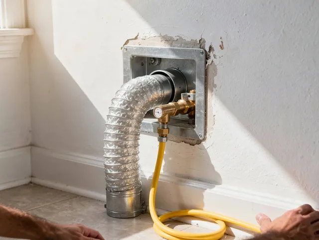 Holbrook Dryer Vent Cleaning certified technician performing specialized gas dryer vent cleaning in Holbrook